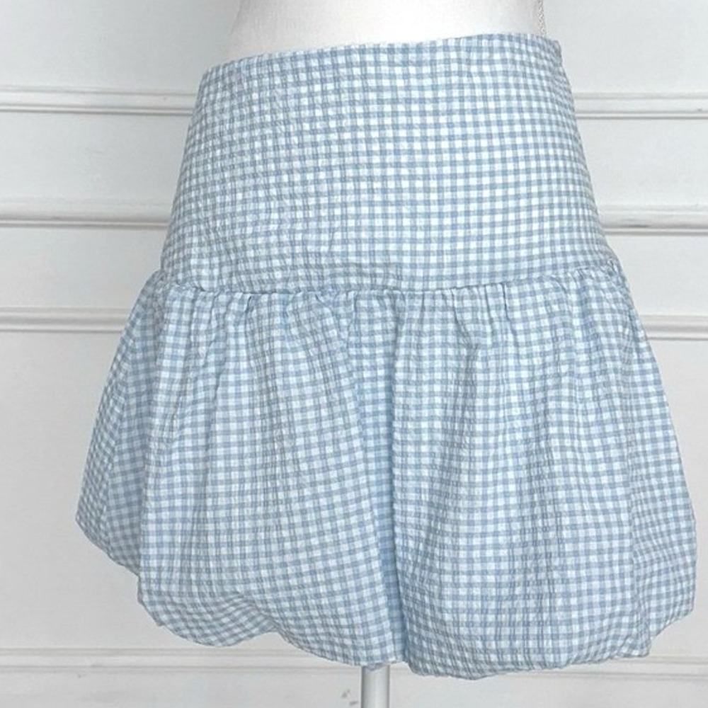 BP. Gingham Ruffle Tiered Mini Skirt‎ Light Blue White Women's Size XS